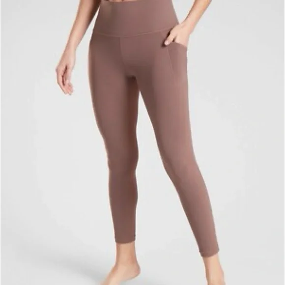 Athleta Brown Taupe 7/8 Salutation Stash Pocket Small Tights Leggings High Waist - Picture 3 of 16
